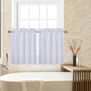 Cafe Curtains 30 Inch Length, Waffle Woven Textured Small Tier Curtains for Kitchen Bathroom Window Curtainss Short, White