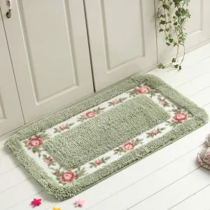 Pastoral Style Rose Pattern Area Rug - Non Slip Water Absorption Rectangle Carpet Floor Mat