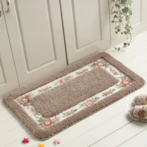 Pastoral Style Rose Pattern Non Slip Water Absorption Rectangle Carpet Floor Mat