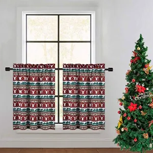 Christmas Reindeer Plaid Farmhouse Home Decor Short Tier Curtains for Kitchen Cafe Bathroom Window Curtains, Spice Brown, 30 Inch Length