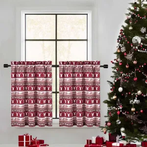 Christmas Kitchen Curtains, Red Canvas Christmas Deers Cafe Curtains, 2 Panels 27.5" W x 30" L Rod Pocket Thermal Insulated Room Darkening Short Curtain for Living Room Bedroom Bathroom