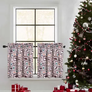 Christmas Short Curtains, Green Snow Man Christmas Window Curtains for Kitchen Living Room Bedroom Bathroom, 2 Panels Boho Xmas Home Decor Rod Pocket Half Window Cafe Curtains, 26" W x 24" L