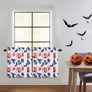 Halloween Short Cafe Curtains Pumpkin Half Kitchen Curtains, Farmhouse Small Window Curtains for Bathroom Bedroom Office Dorm, 27" W x 30" L Orange