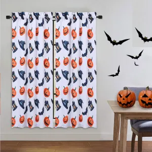 Pumpkin Curtains Halloween Window Curtains Textured Printed Rod Pocket Farmhouse Bathroom Living Room Bedroom Window Curtains, 27" W x 45" L, 2 Panels