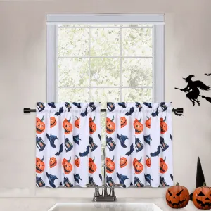 Halloween Cafe Curtains Pumpkin Window Treatment Half Tier Curtains Halloween Decor Bathroom Living Room Bedroom, Orange, 27"x 24"