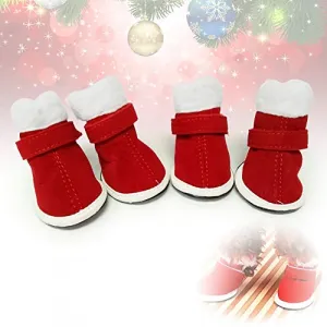 4Pcs/Set pet Shoes for Dogs, Christmas Winter Warm Red Nonslip Magic Sticker Boots Shoes for Dog red 3.8CM*2.8CM
