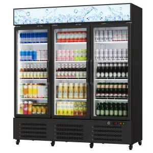 38.9 Cu.Ft Commercial Beverage Refrigerator 3 Glass Door Display Cooler with 360° Circulation Cooling Frost-Free Soft LED Light Adjustable Shelves