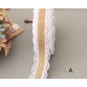 - Rollo de Cinta de Encaje para Manualidades (5 m, Lino), Color Blanco, A