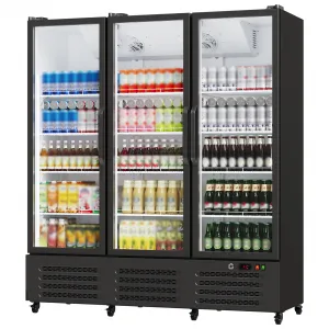 39.8 Cu.Ft Commercial Beverage Refrigerator. 3 Glass Door Display Refrigerator with 360° Circulation Cooling, Frost-Free, Adjustable Shelves Beverage Cooler, Energy-Saving Refrigerator Cooler