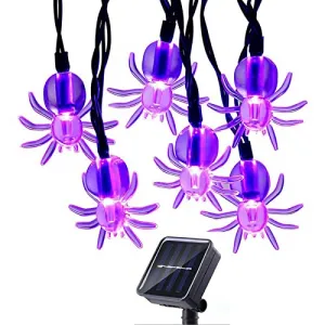 LED Solar Light with Spider Bubble Colored Lights, Purple Light 8-Mode Ghost Inns Room Decorative Colored Lights for Halloween Parties, Outdoor Courtyard Decoration, House Interior, Purple Bat Style