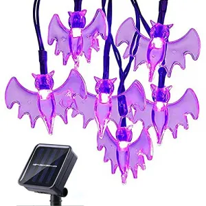 LED Solar Light with Bat Bubble Colored Lights, Purple Light 8-Mode Ghost Inns Room Decorative Colored Lights for Halloween Parties, Outdoor Courtyard Decoration, House Interior, Purple Bat Style