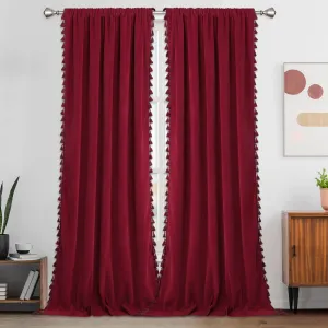 Soft Velvet Curtains 108 Inches Long Curtains Boho Velvet Panels with Tassel Luxury Velvet Living Room Window Curtains, 42"×108", 2 Panels, Burgundy