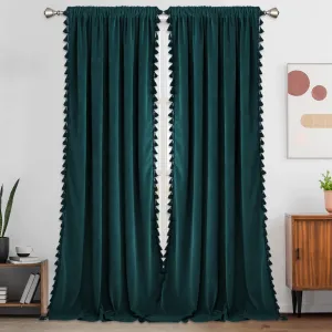 Christmas Curtains for Living Room Tassel Curtains Christmas Velvet Curtains for Bedroom 96 Inch Long Winter Holiday Window Curtains Rod Pocket Curtains (Burgundy, 42×96)