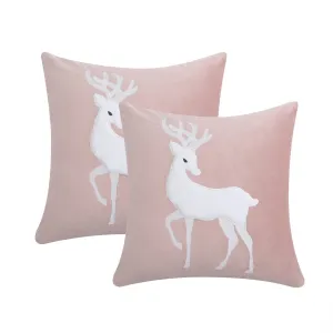 Set of 2 Christmas Throw Pillow Covers Merry Christmas Cushion Covers Velvet Pillowcases with Deer for Christmas Home Decor Sofa Couch Pink 20 x 20 Inch