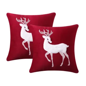 Christmas Throw Pillow Covers Set of 2, Modern Soft Velvet Sofa Square Cushion Pillowcases for Christmas Home Decor, Elk Patterns, Red, 18 x 18 Inch