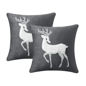 Set of 2 Throw Pillow Covers,Modern Soft Velvet Sofa Square Cushion Pillowcases for Christmas Home Decor, Elk Patterns, Grey, 18 x 18 Inch