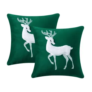 Christmas Throw Pillow Covers Set of 2, Modern Soft Velvet Sofa Square Cushion Pillowcases for Christmas Home Decor, Elk Patterns, Green, 18 x 18 Inch