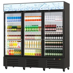 54.3 Cu.Ft Commercial Beverage Refrigerator 3 Glass Door Merchandiser Cooler for Supermarkets and Restaurants, Frost-Free, Adjustable Shelves, LED Light