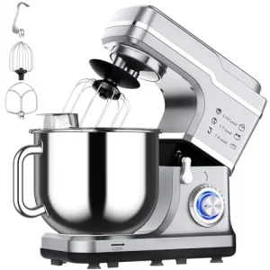 7.5 QT Professional Electric Stand Mixer - 660W 10-Speed Kitchen Mixer with Stainless Steel Bowl, LED Light, and Dishwasher-Safe Accessories-Silver