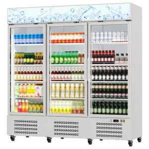 54.3 Cu.Ft Commercial Beverage Refrigerator 3-Glass 75.6 in Door Display Cooler White for Supermarkets Liquor Stores Nightclubs