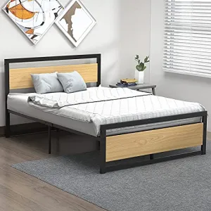 Metal and Wood Bed Frame with Headboard and Footboard Full Size Platform Bed with Storage Strong Metal Slat Support No Box Spring Needed Easy to Assemble