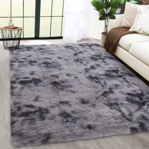 Fluffy & Sheepskin Deep Grey Tie-Dye 9x12 Area Rugs or Bedroom Furry Rug for Living Room, Fuzzy Shag Fur Rug for Nursery Room Tie-Dyed Non-Skid Plush Throw Rug Shaggy Accent Rug for Indoor Home Floor Carpet