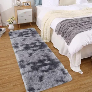 Fluffy & Sheepskin Deep Grey Tie-Dye 2x8 Faux Fur Shag Rug, Non-Slip Tie Dye Plush Fuzzy for Bedroom Kids Nursery Dorm