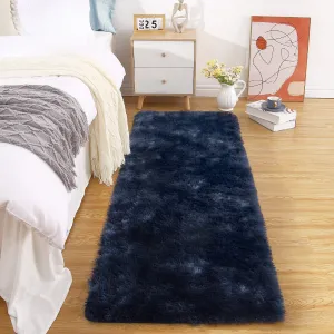 Fluffy & Sheepskin Navy Blue 2x6 Runner Fuzzy Plush Rug, Non-Slip Shaggy for Hallway Living Room Bedroom Kitchen