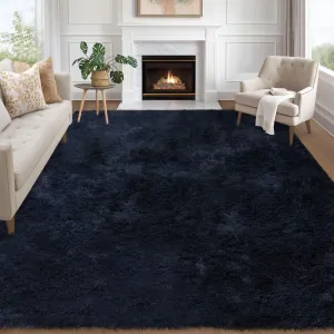 Fluffy & Sheepskin Pure Navy Blue 8x10 Fuzzy Plush Shaggy Rug, Furry Carpet for Living Room Bedroom Nursery