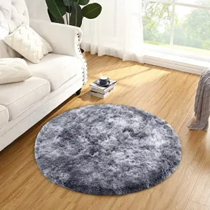 Fluffy & Sheepskin Dark Grey 4-Round Shag Rug, Cozy Faux Fur Non-Slip for Bedroom Kids Room Carpet
