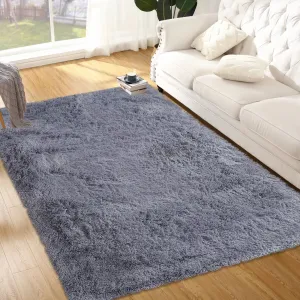 Fluffy & Sheepskin Pure Grey 3x5 Furry Shag Rug, Anti-Slip Plush Throw for Kids Girls Nursery Dorm Living Room Classroom