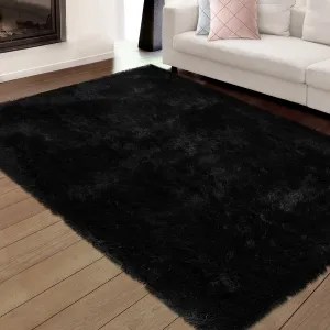 Fluffy & Sheepskin Pure Black 6x9 Faux Fur Shag Rug, Non-Slip Plush Fuzzy for Bedroom Home Decor Nursery