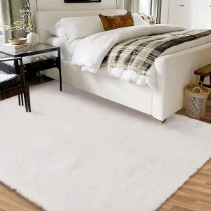 Fluffy & Sheepskin White 4x6 Plush Shaggy Rug, Non-Slip Fuzzy Carpet for Bedroom Living Room Kitchen Office Nursery