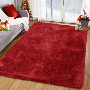 Fluffy & Sheepskin Red 8x10 Area Rugs for Living Room Foldable Non Slip Thickened Fluffy Shag Untra Soft Indoor Carpet High Pile Abstract Tie Dye Floor Cover for Kids Room Nursery