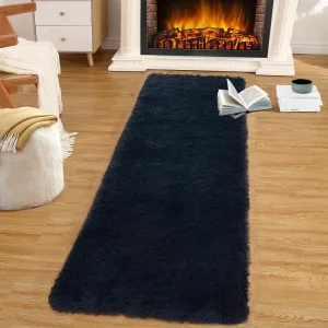 Fluffy & Sheepskin Pure Navy Blue 2x8 Shaggy Plush Rug, Non-Slip Furry for Bedroom Living Room