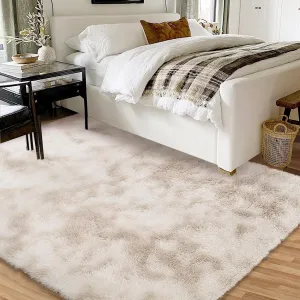 Fluffy & Sheepskin Light Coffee 5x8 Faux Fur Shag Rug, Non-Slip Tie Dye Plush Fuzzy for Bedroom Kids Nursery Dorm