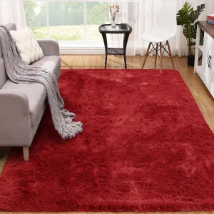 Fluffy & Sheepskin Red 6x9 Area Rugs for Living Room Foldable Non Slip Thickened Fluffy Shag Untra Soft Indoor Carpet High Pile Abstract Tie Dye Floor Cover for Kids Room Nursery