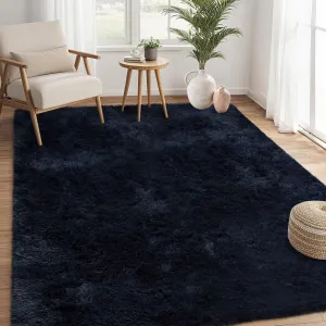 Fluffy & Sheepskin Pure Navy Blue 3x5 Faux Fur Rug, Non-Shedding Anti-Slip Plush for Kids Playroom Classroom Dining Room