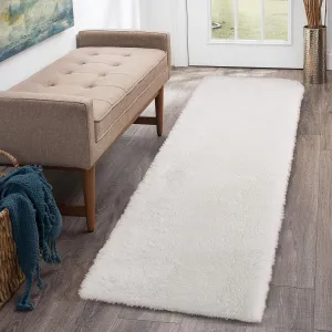 Fluffy & Sheepskin White 2x8 Shag Runner, Plush Furry Non-Shedding for Hallway Nursery Children Girls Room Decor
