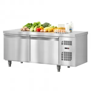 18 Cu.Ft Commercial Stainless Steel Refrigerator 72in Worktop Undercounter Double Door Lockable Wheels Restaurant Bar