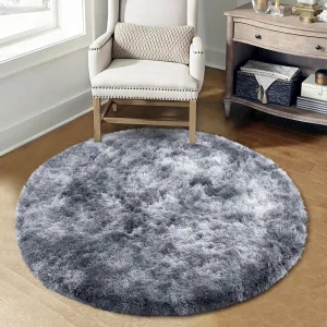 Fluffy & Sheepskin Dark Grey 2.6'-Round Area Rugs for Bedroom Plush Rug Fuzzy Rug Living Room Rugs Non-Slip Rug for Living Room Bedroom Dining Room Office