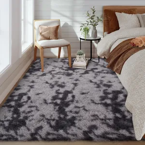 Fluffy & Sheepskin Deep Grey Tie-Dye 63"×79" Area Rugs Shaggy Rug for Bedroom Fuzzy Rug Living Room Rugs Non-Slip Rug for Living Room Bedroom Dining Room Office Plush Rug