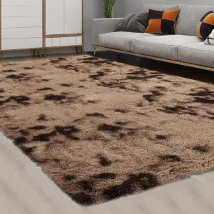 Fluffy & Sheepskin Brown & Khaki 5x8 Furry Shag Rug, Plush Non-Slip for Kids Nursery Dorm Bedroom Living Room