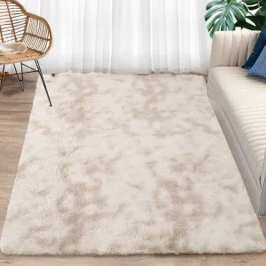 Fluffy & Sheepskin Light Coffee 6x9 Faux Fur Rug, Non-Shedding Anti-Slip Plush for Kids Playroom Classroom Dining