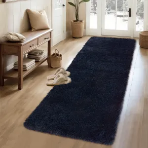 Fluffy & Sheepskin Pure Navy Blue 2x6 Faux Fur Rug, Non-Shedding Anti-Slip Plush for Kids Playroom Classroom Dining