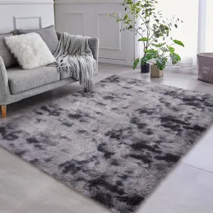 Fluffy & Sheepskin Dark Grey 5x8 Abstract Shag Fur Rug, Cozy Furry Plush for Kids Living Room Bedroom Home