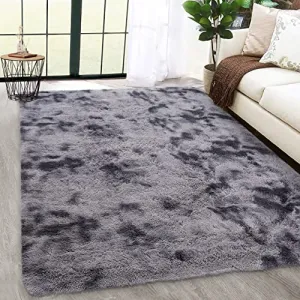 Fluffy & Sheepskin Dark Grey 8x10 Plush Shag Rug, Soft Fuzzy Non-Slip for Bedroom Nursery Kids Playroom Dining Decor
