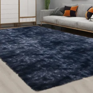Fluffy & Sheepskin Navy Blue 9x12 Shag Rug, Soft Fuzzy Plush for Living Room Bedroom Decor