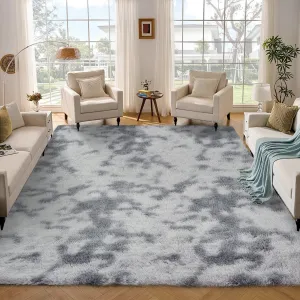 Fluffy & Sheepskin Light Grey 9x12 Thick Fuzzy Area Rug, Non-Slip Non-Shedding for Playroom Bedroom Nursery Kids Room