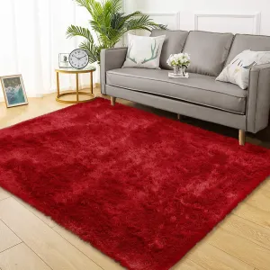 Fluffy & Sheepskin Red 5x8 Solid Shag Rug Soft Plush Area Rug for Bedroom Aesthetic Living Room Rugs Non Shedding Office Rug Neutral Nursery Rug Fluffy Furry Throw Rugs Farmhouse Rug